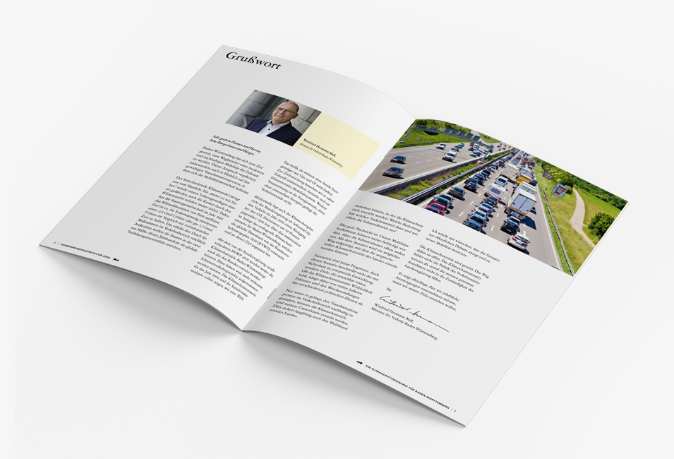 Seiten der Broschüre für das Kimaschutzszenario für 2030 des Baden-Württembergischen Verkehrsministerium
